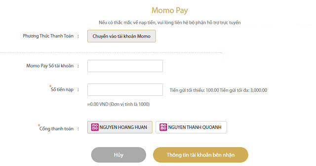 Nạp tiền Momo Pay VN138